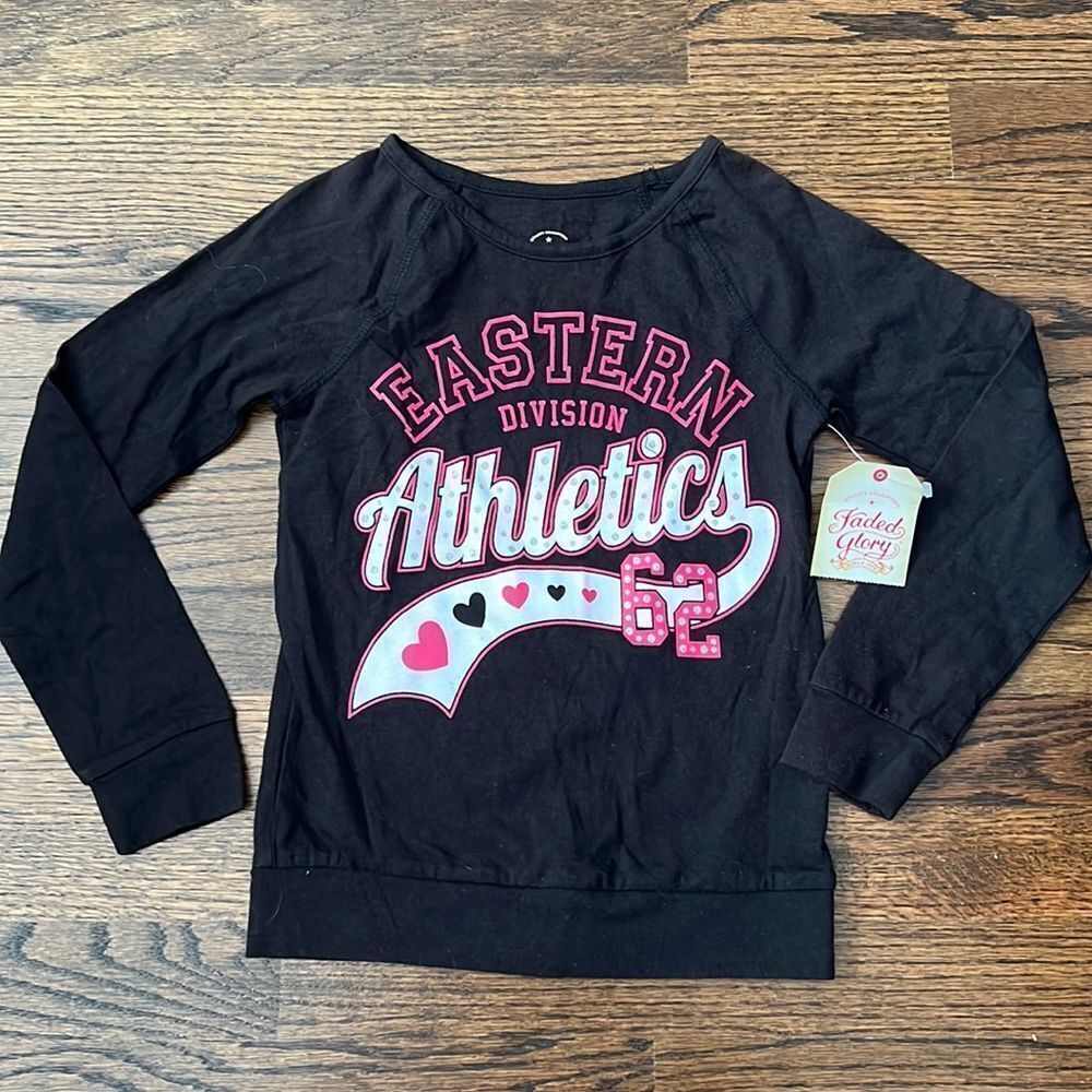 🍭4/$20 New Faded Glory Long Sleeve Graphic Glitter Athletic Tee - 6
